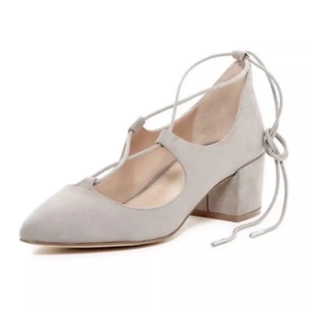 Charles David Women’s Winnie Gray Ghillie Pumps Ankle Ties Chunky Heels Shoes 7